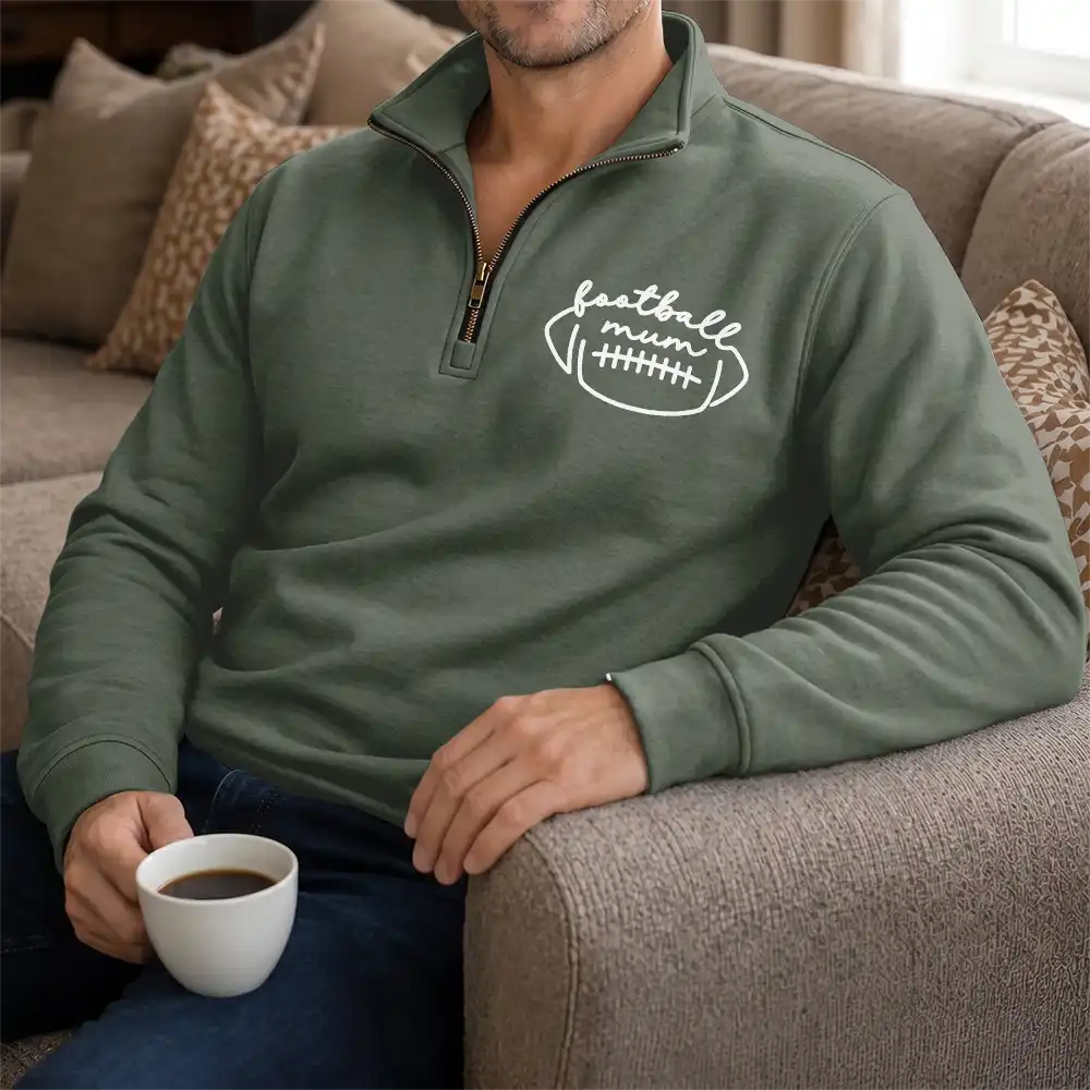 Football,Gift For Mother,Gifts For Her,Happy,Icon - Game Day Gift For Football Mama Mom - Personalized Kid Number Name Quarter Zip Sweatshirt