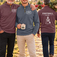 Football,Gift For Mother,Gifts For Her,Happy,Icon - Game Day Gift For Football Mama Mom - Personalized Kid Number Name Quarter Zip Sweatshirt
