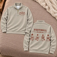 Football,Gift For Mother,Gifts For Her,Happy,Icon - Game Day Gift For Football Mama Mom - Personalized Kid Number Name Quarter Zip Sweatshirt