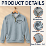 Football,Gift For Mother,Gifts For Her,Happy,Icon - Game Day Gift For Football Mama Mom - Personalized Kid Number Name Quarter Zip Sweatshirt