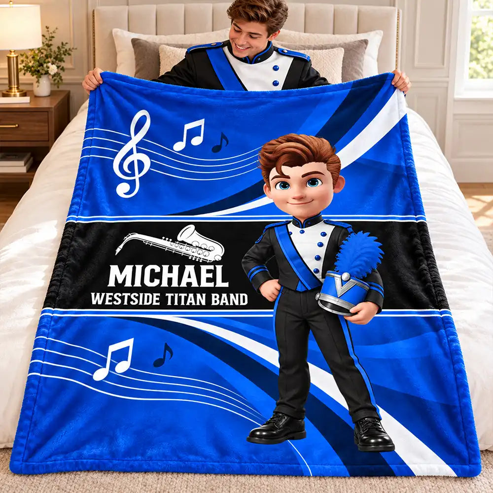 Christmas,Happy,Top Market,Vector - Christmas Gift For Son, Grandson, Daughter, Granddaughter - Personalized Music Marching Band Fleece Blanket, Sherpa Blanket