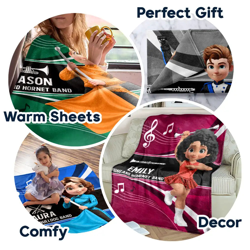 Christmas,Happy,Top Market,Vector - Christmas Gift For Son, Grandson, Daughter, Granddaughter - Personalized Music Marching Band Fleece Blanket, Sherpa Blanket
