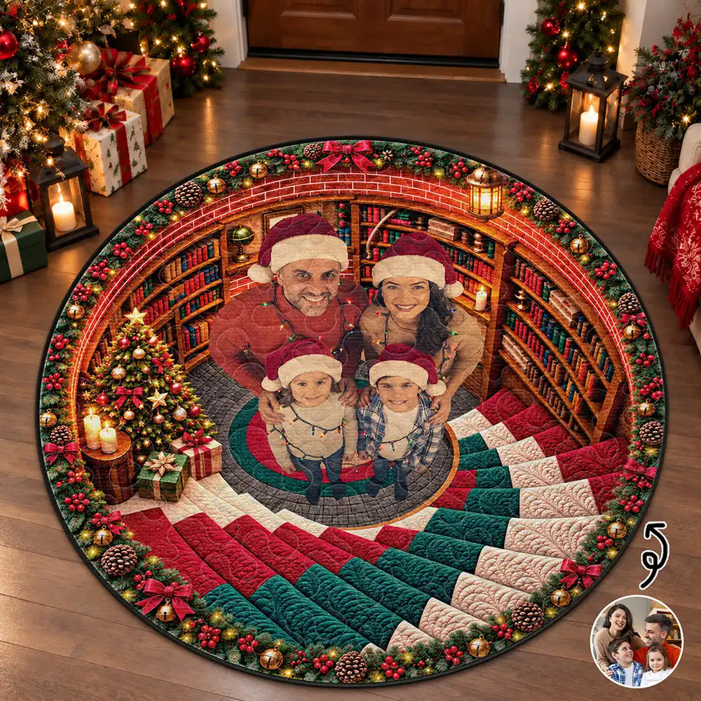 Art Design, Christmas, Cozy, Custom Photo, Family, Photo - Santa Hat Looking Up Human, Top Market - Gift For Family - Personalized Custom Photo Custom Photo Santa Hat And Lights Christmas Rug