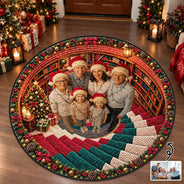 Art Design, Christmas, Cozy, Custom Photo, Family, Photo - Santa Hat Looking Up Human, Top Market - Gift For Family - Personalized Custom Photo Custom Photo Santa Hat And Lights Christmas Rug