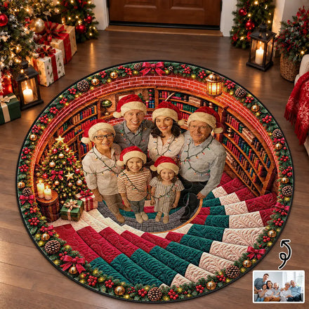 Gift For Family - Personalized Custom Photo Custom Photo Santa Hat And Lights Christmas Rug