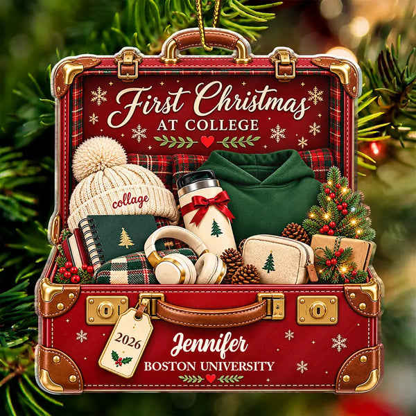 Christmas, Happy, Icon, Top Market - Christmas Gift For Daughter, Son, Granddaughter, Grandson - Personalized College Suitcase Acrylic Ornament