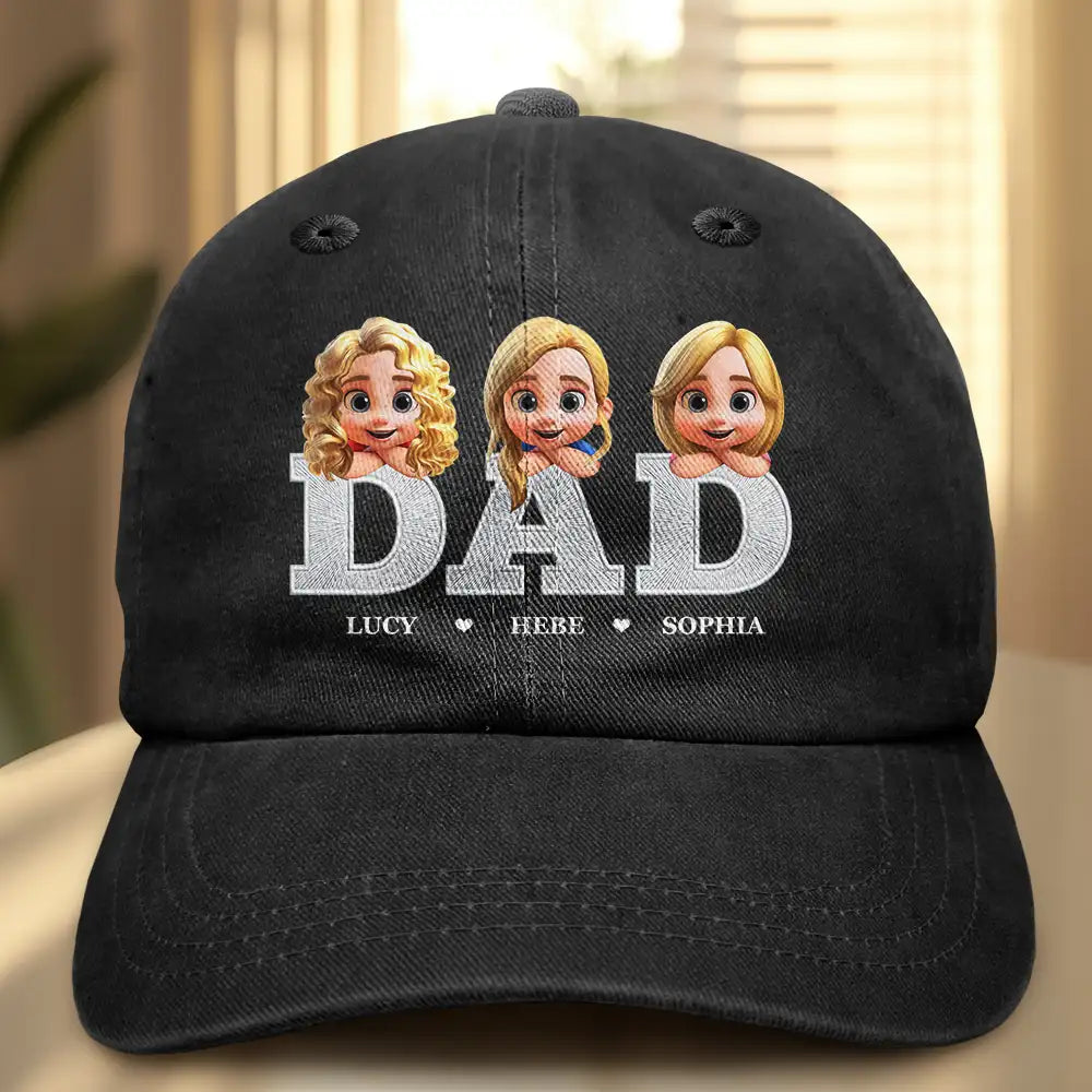 Dad Papa Grandpa Embroidery Effect Title - Personalized Vintage Washed Denim Cap