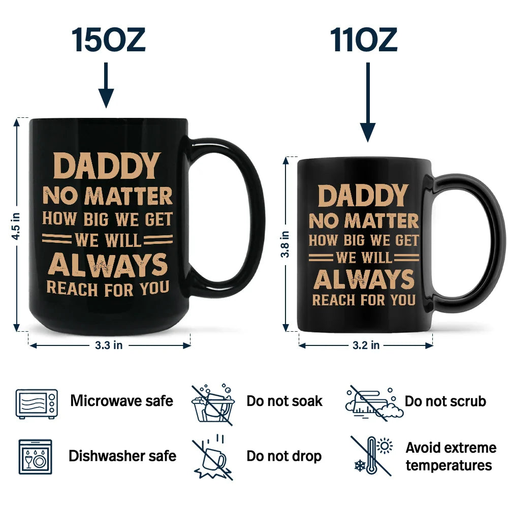 Gift For Father,Gift For Grandpa - Dad And Kids Footsteps No Matter How Big We Get - Personalized Black Mug