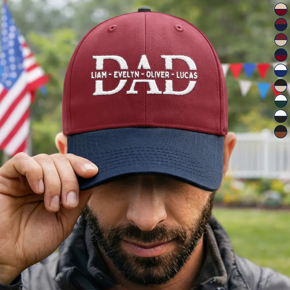 Dad Grandpa Custom Kid Names - Personalized Embroidered Two Tone Cap