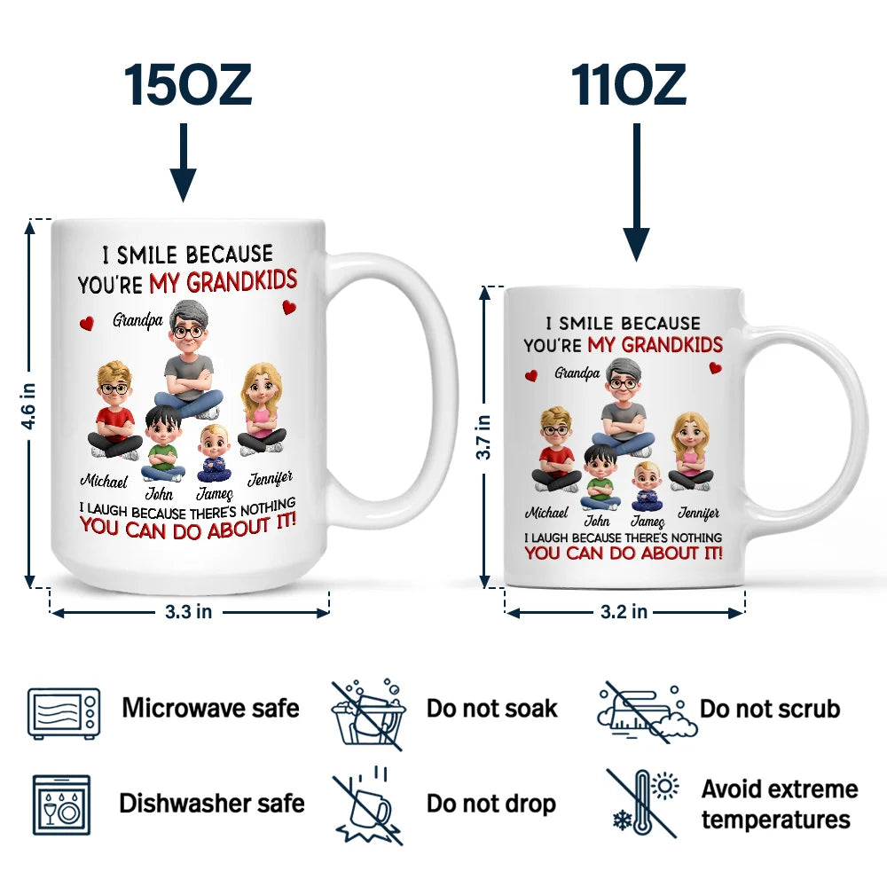 Gift For Son,Dad - Sons,Dad - Daughters (Adult),Dad - Daughters (Young),Gift For Daughter,Grandpa - Grandkids,Gift For Grandkids,Happy - Dad Grandpa I Smile Because You Are My Daughters Sons Grandkids - Personalized Mug