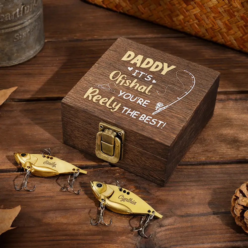 Gift For Father,Fishing,Top Market,Humorous,Custom Text - Dad Grandpa It's Ofishal - Personalized Metal Fish Lure Set