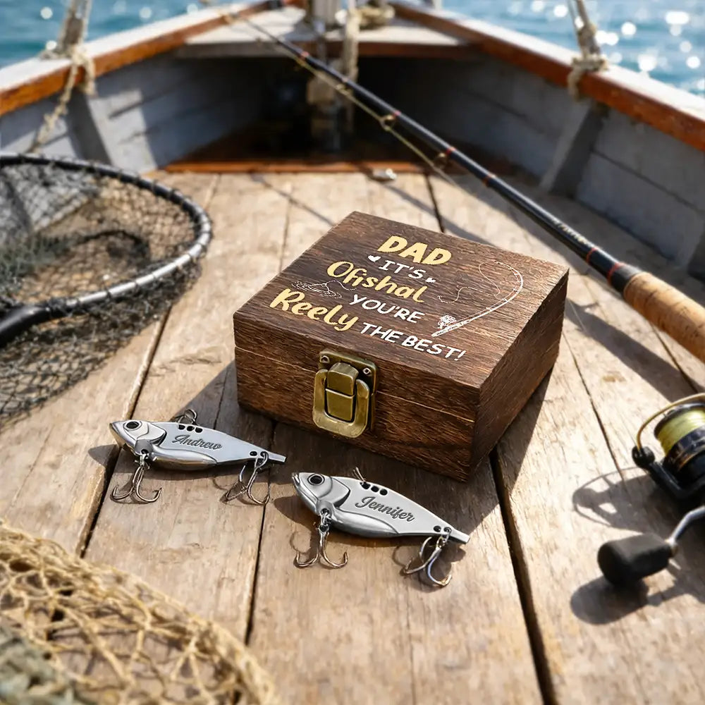 Gift For Father,Fishing,Top Market,Humorous,Custom Text - Dad Grandpa It's Ofishal - Personalized Metal Fish Lure Set