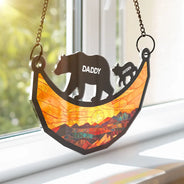 Dad Grandpa Papa Bear And Cubs - Personalized Window Hanging Suncatcher Ornament