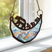 Dad Grandpa Papa Bear And Cubs - Personalized Window Hanging Suncatcher Ornament