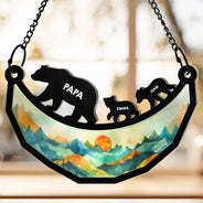 Dad Grandpa Papa Bear And Cubs - Personalized Window Hanging Suncatcher Ornament
