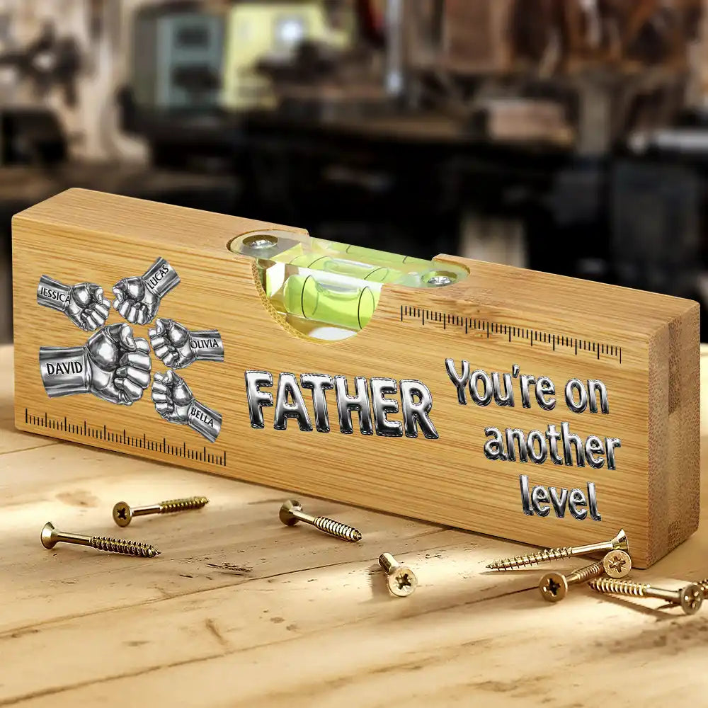 Gift For Father,Gift For Grandpa,Icon,Proud - Dad Grandpa You're On Another Level - Personalized Bottle Opener Wood Level