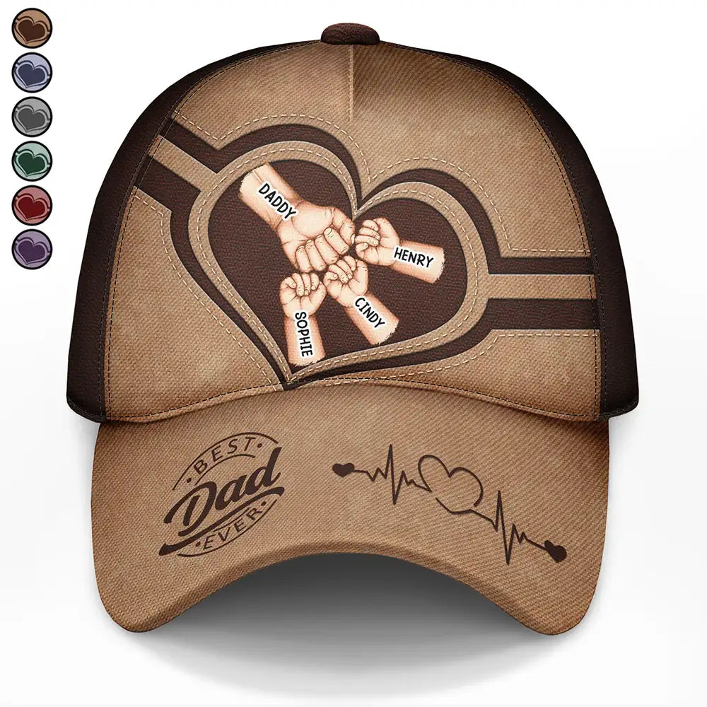 Gift For Father, Gift For Grandpa, Happy - Dad Kid Hand Punch Best Dad Ever Father Grandpa - Personalized Classic Cap