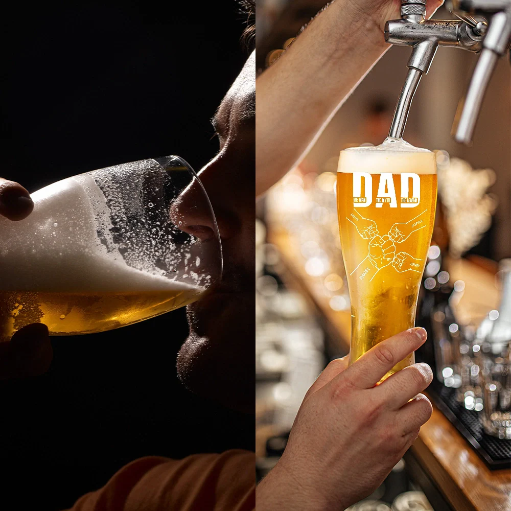 Gift For Father - Dad Kid Hand Punch The Man The Myth The Father - Personalized Pilsner Glass