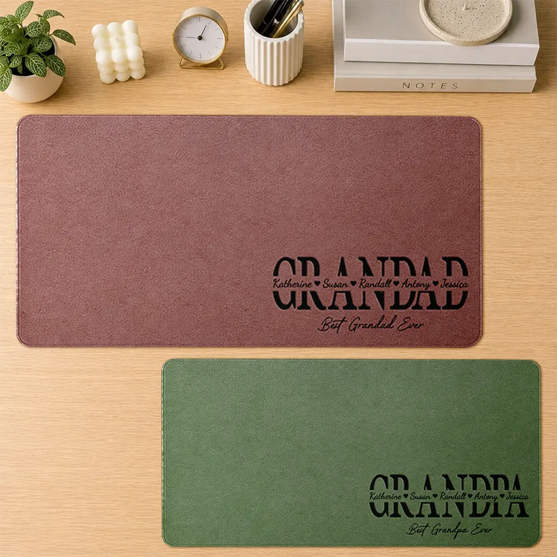 Dad - Children,Gift For Husband,Gift For Uncle,Gift For Grandpa,Gift For Father,Grandpa - Grandkids,Non-Eng,Special Font,Confident - Dad Papa We Love You - Personalized Leather Desk Mat