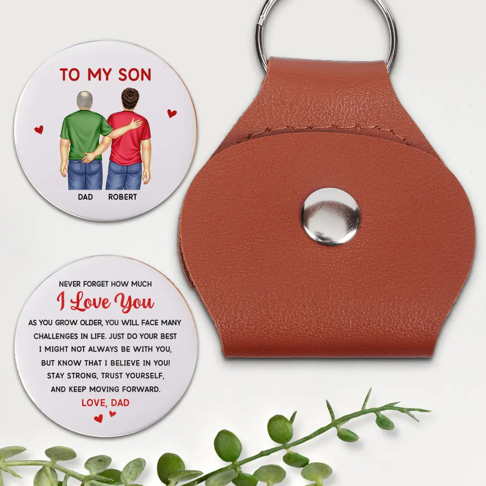 Dad Son Daughter Never Forget How Much I Love You - Personalized Leather Pocket Hug