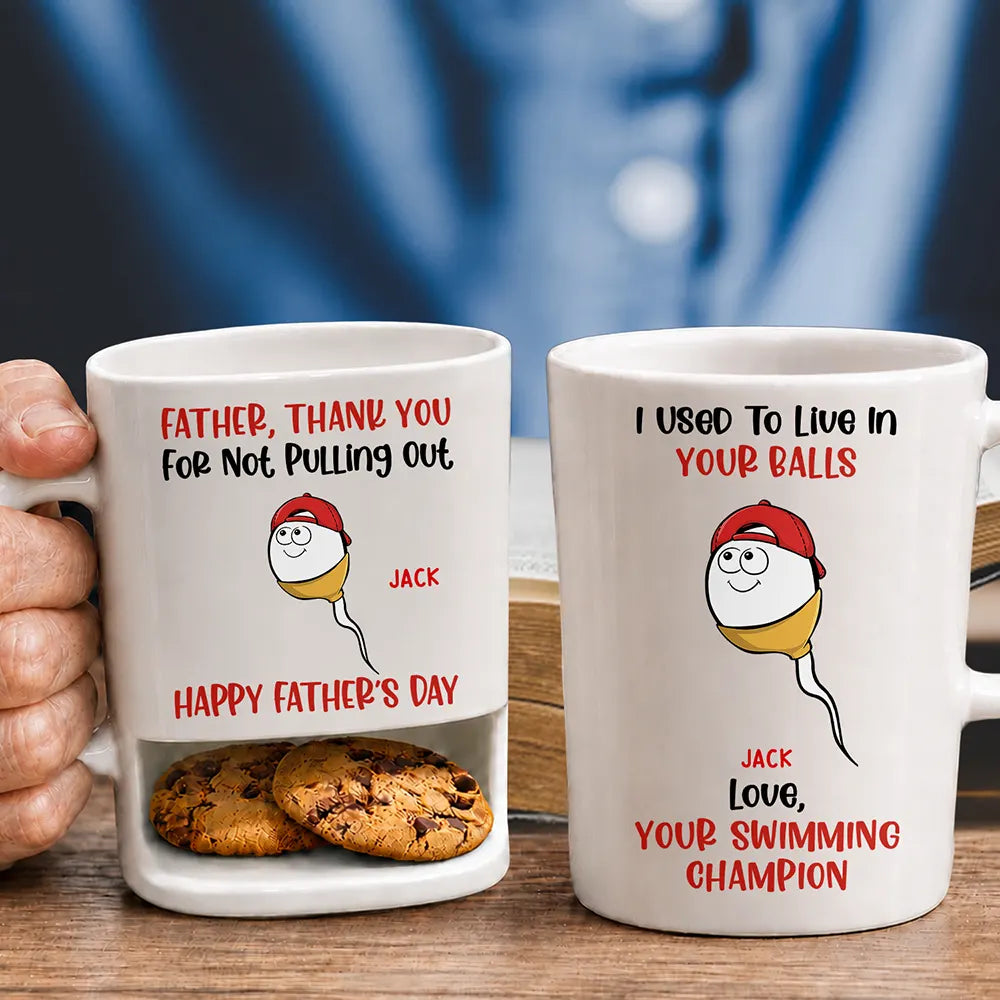 Gift For Father,Gift For Grandpa,Non-Eng,Icon,Humorous - Dad Thank You For Not Pulling Out Funny Swimming Champion - Personalized Cookie Mug