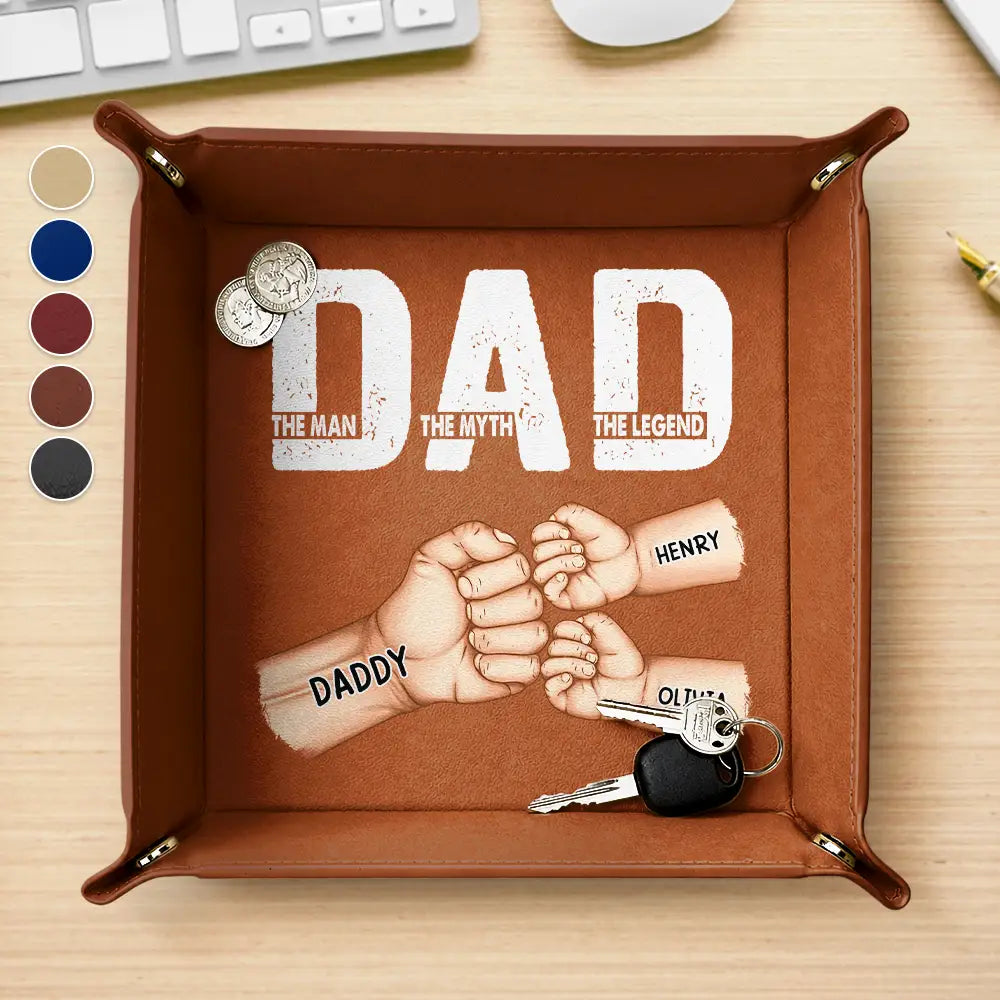 Gift For Father,Dad - Children,Happy,Non-Eng,Proud - Dad The Man The Myth The Legend - Personalized Leather Valet Tray