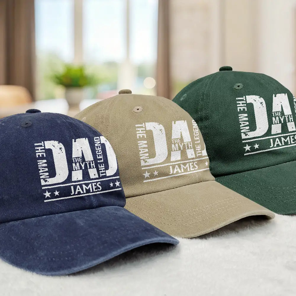 Gift For Father,Humorous,Custom Text - Dad The Man The Myth The Legend - Personalized Vintage Washed Denim Cap