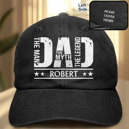 The Man The Myth The Legend Dad Papa - Personalized Vintage Washed Denim Cap