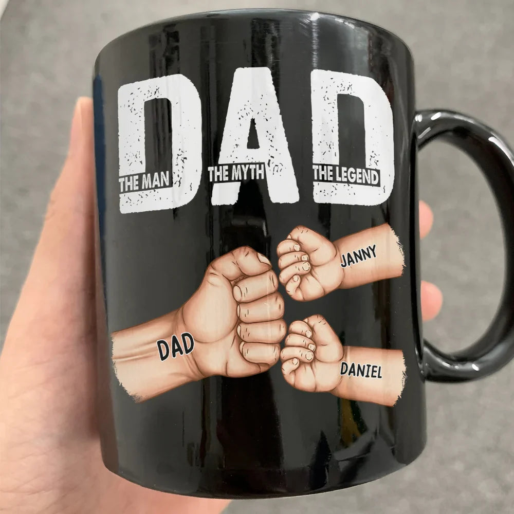 Dad The Man The Myth The Legend Fist Bump - Personalized Black Mug