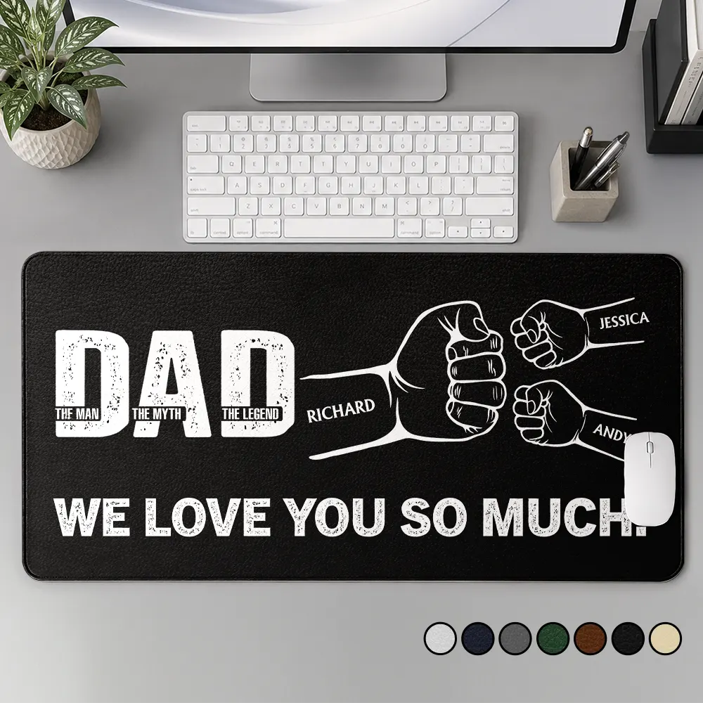 Dad The Man The Myth The Legend Hand Punch - Personalized Leather Desk Mat