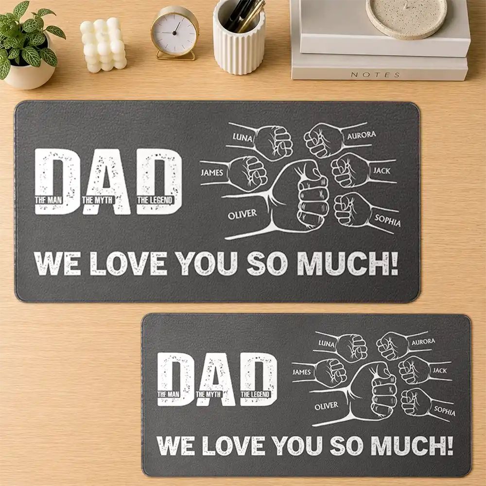 Gift For Father,Top Market,Non-Eng,Icon,Confident - Dad The Man The Myth The Legend Hand Punch - Personalized Leather Desk Mat