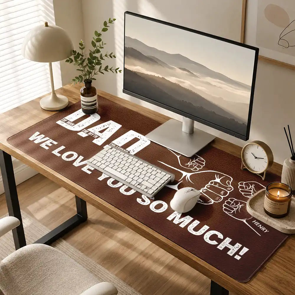 Gift For Father,Top Market,Non-Eng,Icon,Confident - Dad The Man The Myth The Legend Hand Punch - Personalized Leather Desk Mat