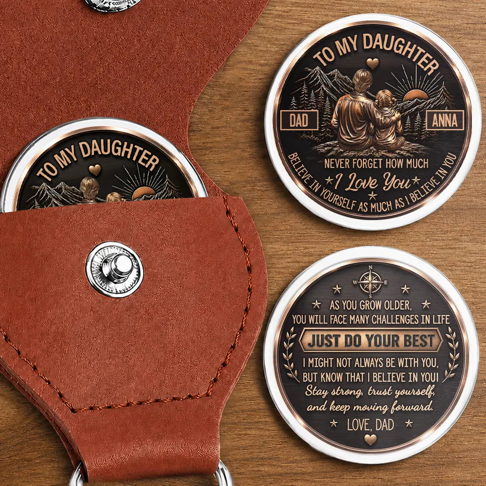 Top Market,Gift For Children,Inspirational,Gift For Daughter,Vector - Dad & Daughter Just Do Your Best - Personalized Leather Pocket Hug