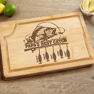 Gift For Husband,Gift For Yourself,Gift For Men,Gift For Grandpa,Grandpa's Hobby,Gift For Father,Dad's Hobby,Fishing - Dad's Best Catch - Personalized Wooden Cutting Board