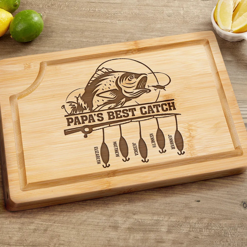 Gift For Husband,Gift For Yourself,Gift For Men,Gift For Grandpa,Grandpa's Hobby,Gift For Father,Dad's Hobby,Fishing - Dad's Best Catch - Personalized Wooden Cutting Board
