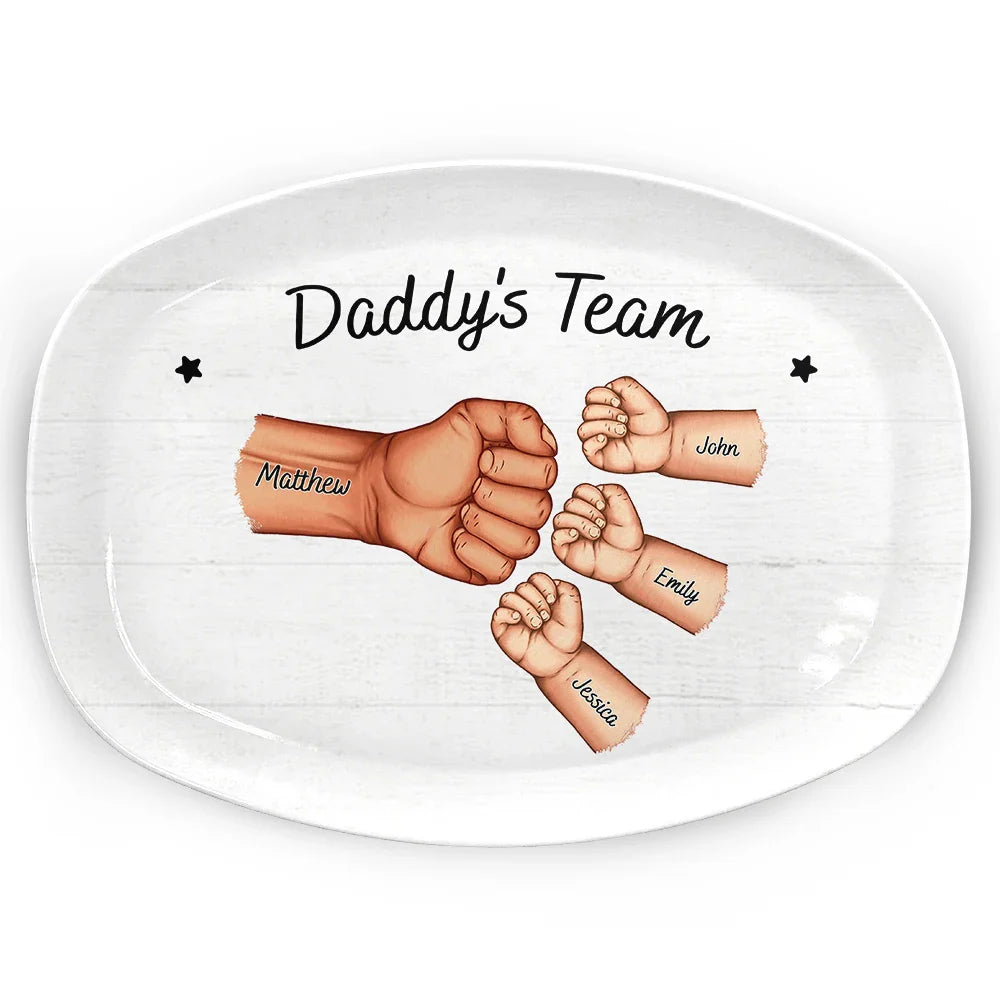 Gift For Father,Dad - Children,Happy - Daddy's Team Hand Punch - Personalized Plate