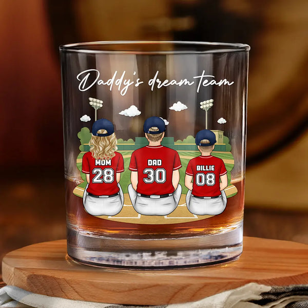 Gift For Father,Dad's Hobby,Sport Dad,Baseball,Happy - Daddy's Dream Team - Personalized Whiskey Glass