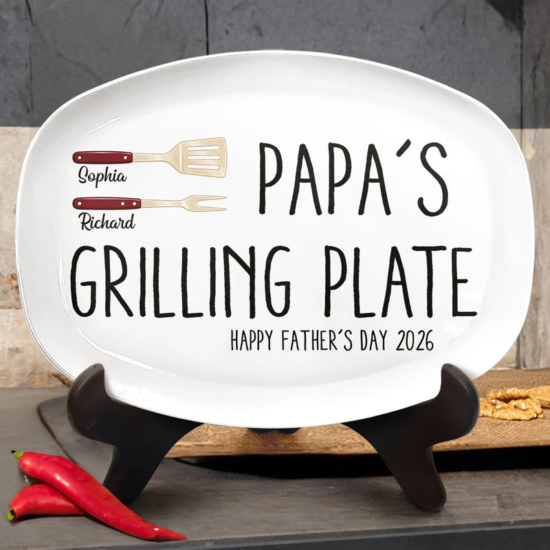 Gift For Father,Gift For Grandpa,Non-Eng,Icon,Humorous - Daddy's Grilling Plate - Personalized Plate