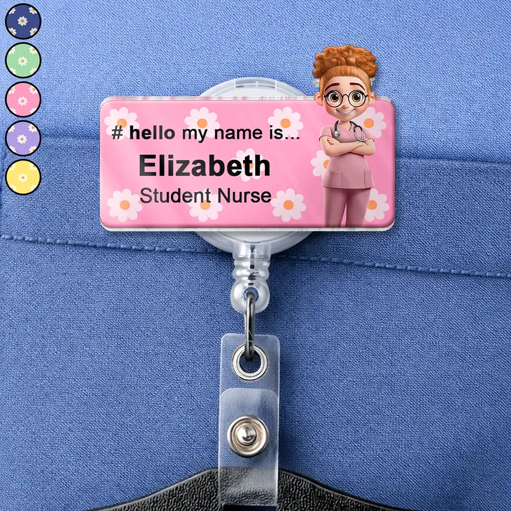 Nurse,Gift For Women,Gift For Men,Happy,Gift For Yourself,Vector - Daisy Pattern Nurse Hello My Name Is - Personalized Badge Reel
