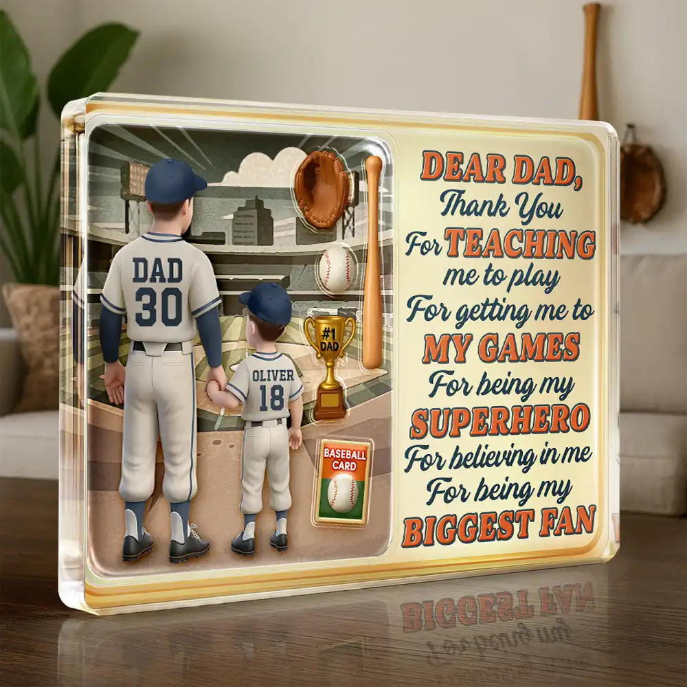 Gift For Father, Love, Baseball - Dear Baseball Dad Thank You For Teaching Me - Personalized Custom Shaped Acrylic Plaque