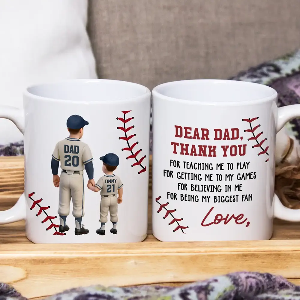 Dear Dad Thank You For Teaching Me Play Baseball - Personalized Mug