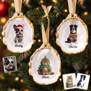 Art Design,Christmas,Custom Photo,Indoor Decor,Pet Lovers,Photo - Christmas Accessories 3D Cartoon Pet,Playful - Christmas Gift For Dog Lovers - Personalized Custom Photo Pet Portrait Oyster Ornament