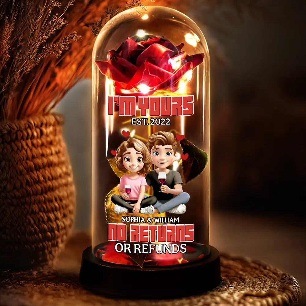 3D Effect Couple I'm Yours No Returns Or Refunds - Personalized Everlasting Rose Dome Lamp
