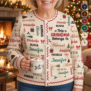 Christmas, Custom Text, Gift For Grandma, Gifts For Her, Happy - Christmas Gift For Grandma Nana - Personalized Kids Names Cardigan