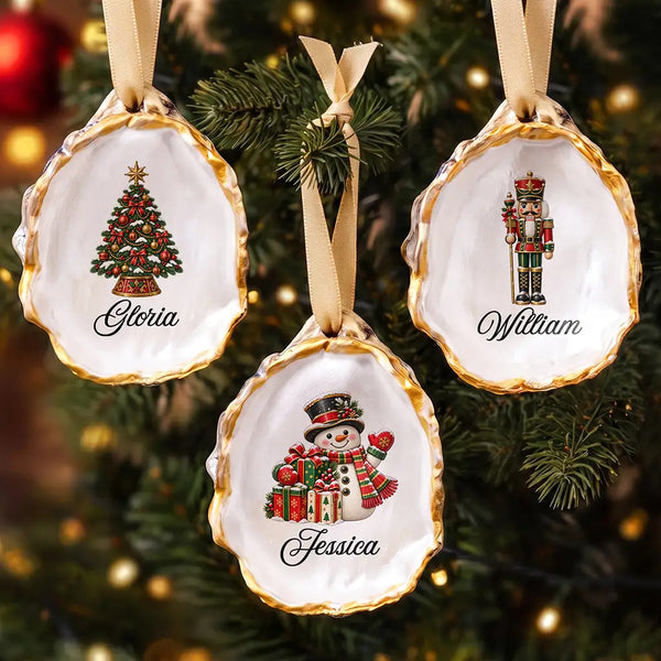 Christmas, Family, Happy, Icon, Indoor Decor - Family Christmas Gift - Personalized Vintage Tree Hanging Decoration Oyster Ornament