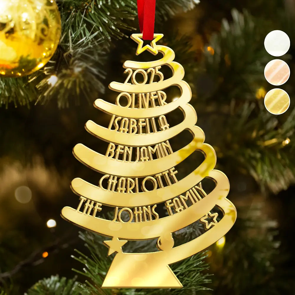 Family,Happy,Christmas - Christmas Family Trees - Personalized DIY Mirror Acrylic Ornament