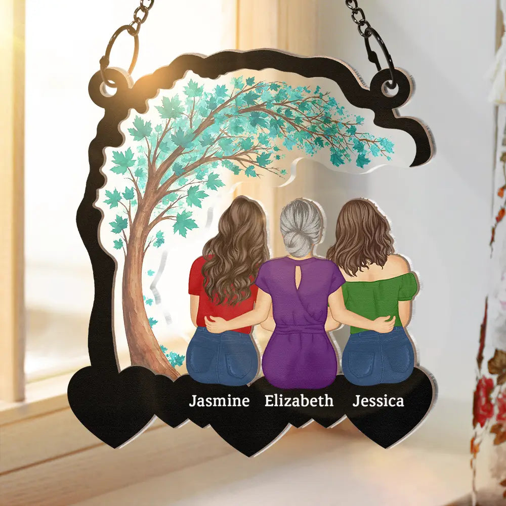 Mother And Daughter Forever Linked Together Heart By Heart - Personalized Window Hanging Suncatcher Ornament