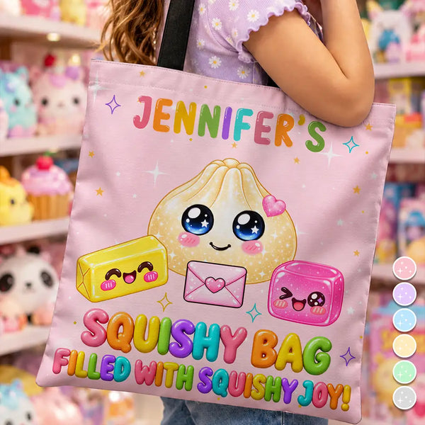 Christmas,Gift For Children,Gift For Daughter,Gifts For Her,Icon,Playful,Top Market - Gift For Kids Girls - Personalized Name & Color Squishy Bag Filled With Squishy Joy Tote Bag