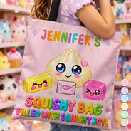 Christmas,Gift For Children,Gift For Daughter,Gifts For Her,Icon,Playful,Top Market - Gift For Kids Girls - Personalized Name & Color Squishy Bag Filled With Squishy Joy Tote Bag