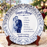 Art Design,Romantic,Gift For Couples,Photo - Porcelain Art Style - Custom Photo Watercolor Forever & Always Couple Anniversary - Personalized Ceramic Plate